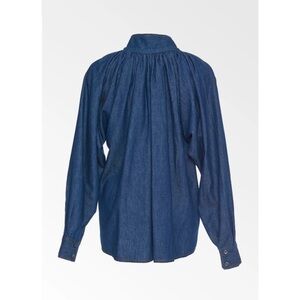 Colovos Chambray Denim High Neck Top‎ Blue XS